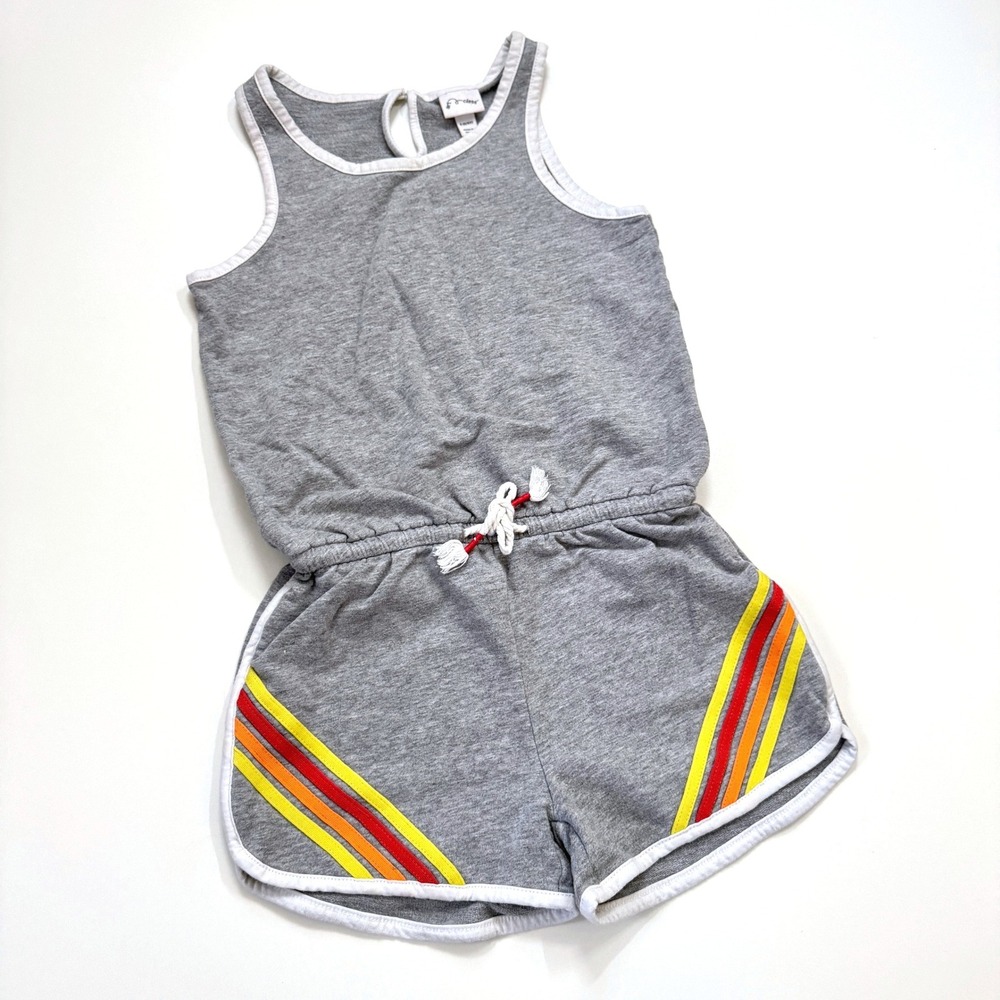 Art Class Romper Girls Gray Rainbow Stripe Retro Sporty‎ Sleeveless Tank S 6/6X